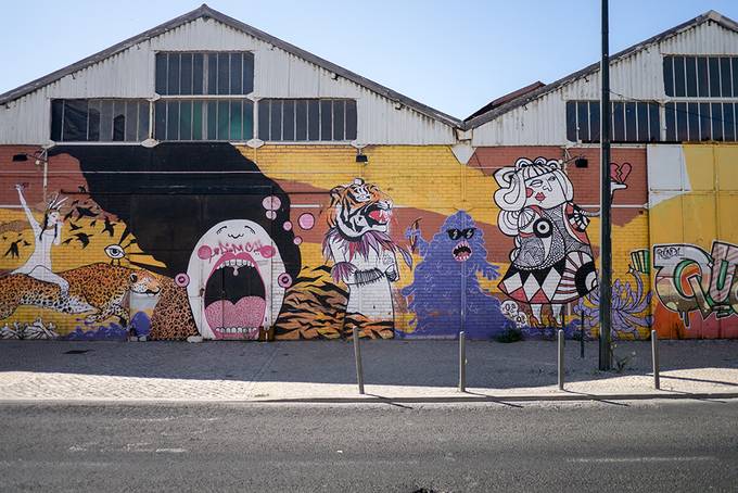 Colourful piece on a warehouse Colourful piece on a warehouse
