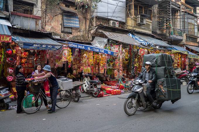 Street full of Tet decorations Street full of Tet decorations