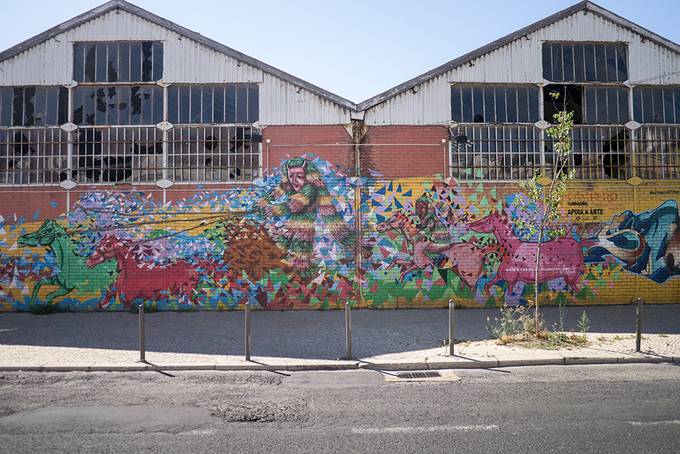 Colourful piece on a warehouse Colourful piece on a warehouse
