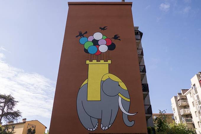 Colourful mural in Bologna Colourful mural in Bologna